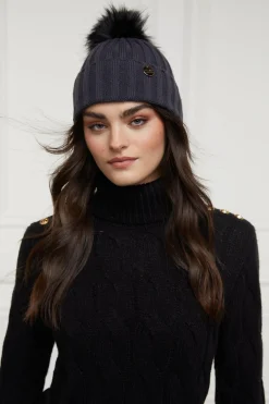 Holland Cooper Hats & Headbands|Hats & Headbands-Rib Bobble Hat Grey