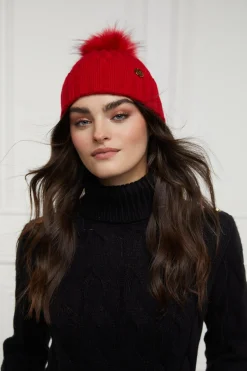 Holland Cooper Hats & Headbands|Hats & Headbands-Rib Bobble Hat Red