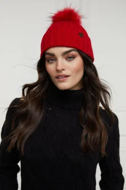 Holland Cooper Hats & Headbands|Hats & Headbands-Rib Bobble Hat Red