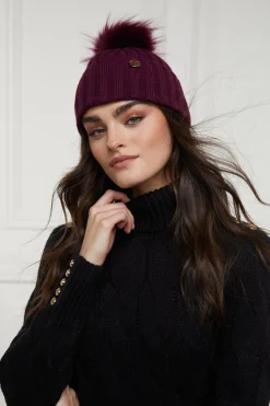 Holland Cooper Hats & Headbands|Hats & Headbands-Rib Bobble Hat Mulberry