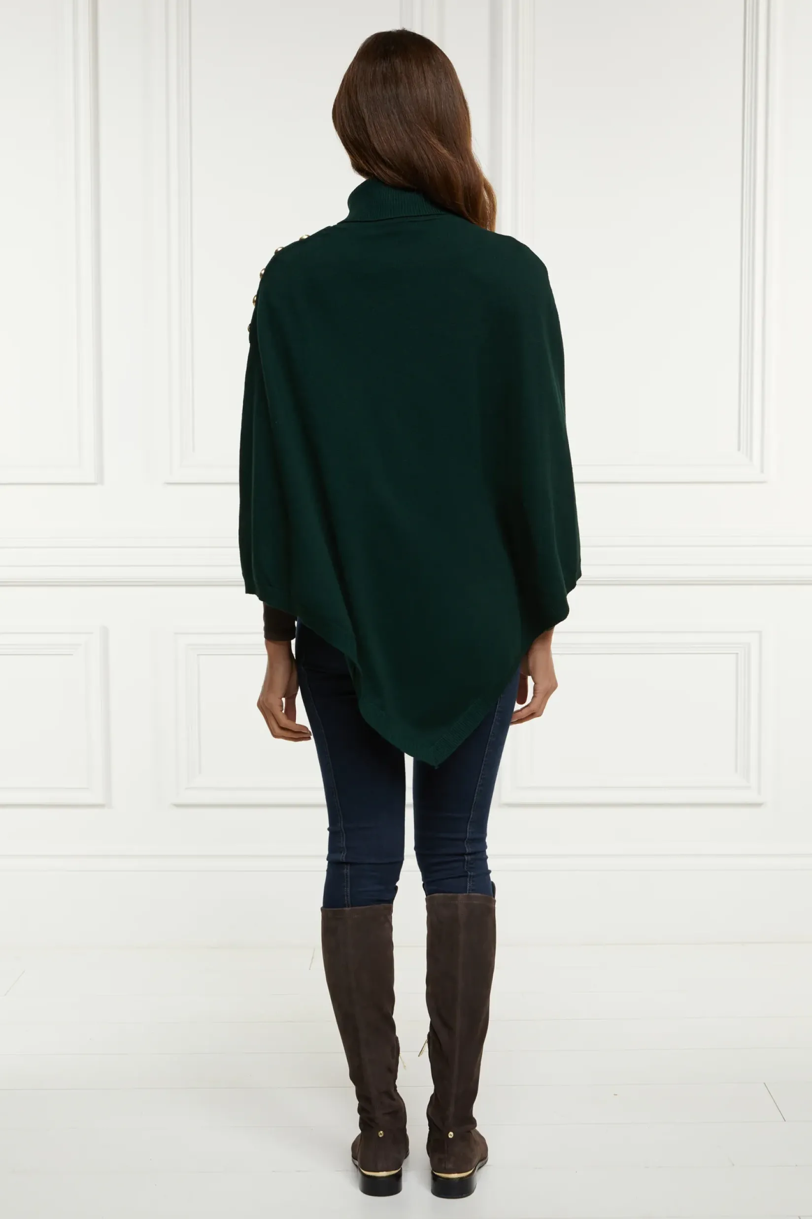 Holland Cooper Gifts For Her|Knitwear-Roll Neck Cape Deep Emerald