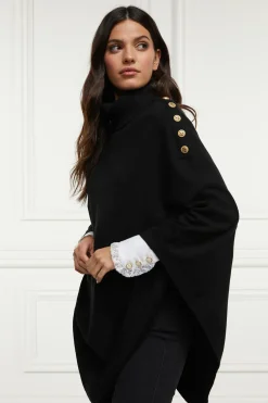 Holland Cooper Knitwear|Capes-Roll Neck Cape Black