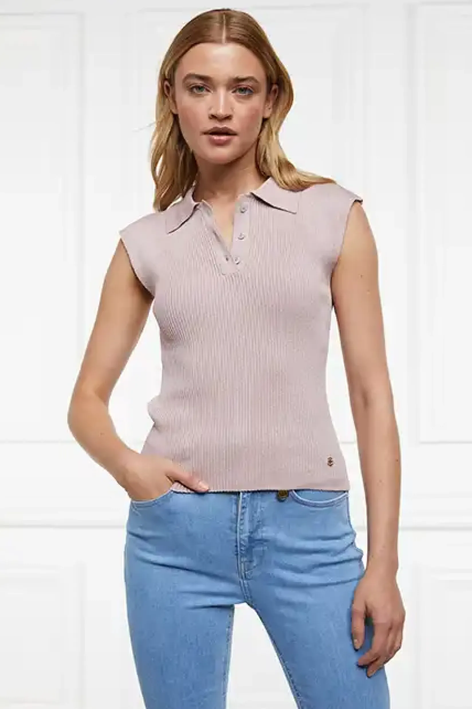 Holland Cooper Knitwear|Shop By Product-Scarlett Polo Knit Soft Pink