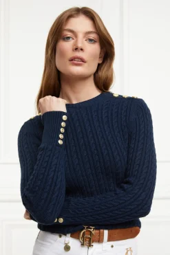 Holland Cooper Knitwear|Bump Friendly Collection-Seattle Cable Crew Knit Ink Navy