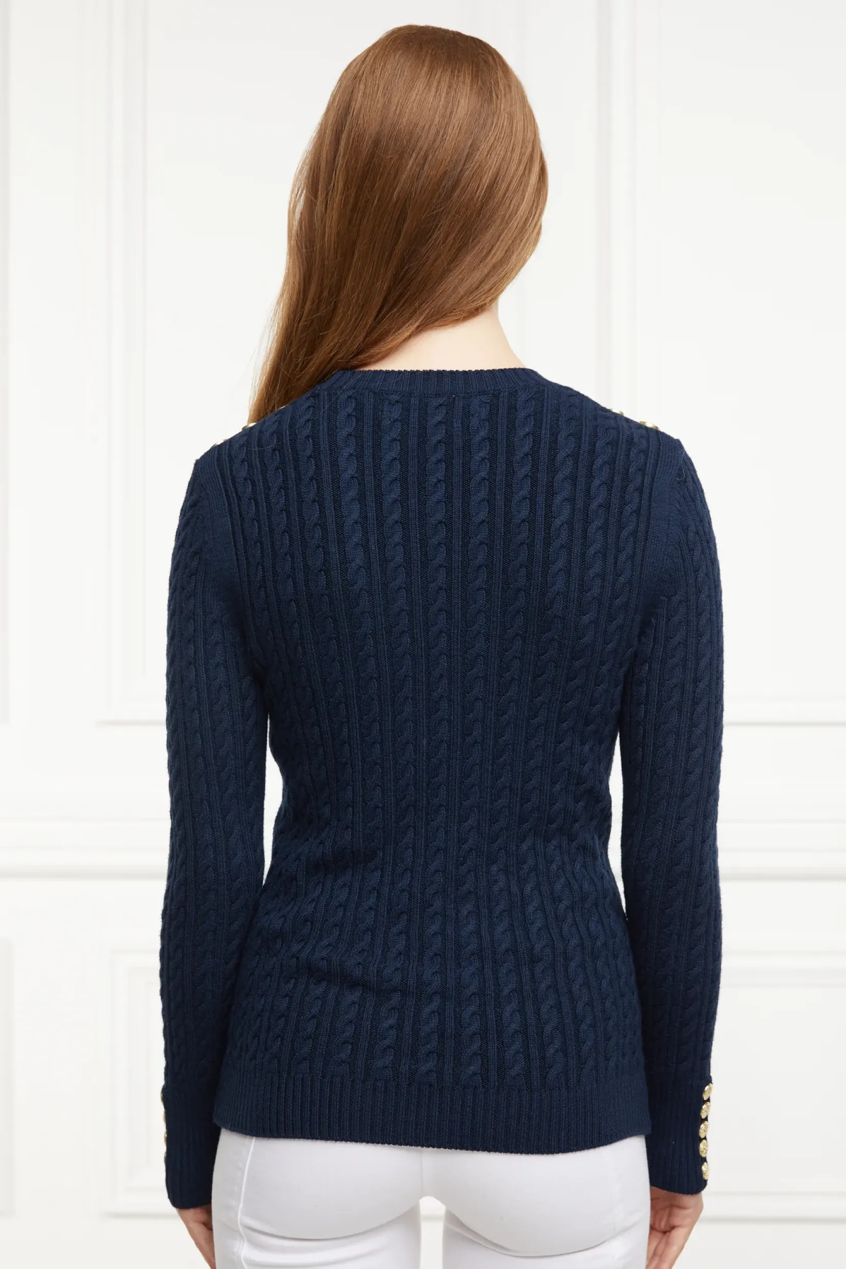 Holland Cooper Knitwear|Bump Friendly Collection-Seattle Cable Crew Knit Ink Navy