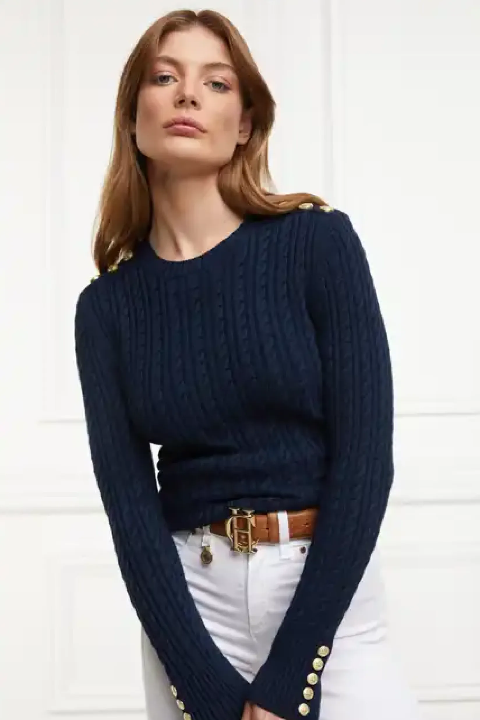 Holland Cooper Knitwear|Bump Friendly Collection-Seattle Cable Crew Knit Ink Navy