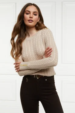 Holland Cooper Knitwear|Wardrobe Staples-Seattle Cable Crew Knit Oatmeal