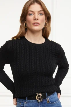 Holland Cooper Knitwear-Seattle Cable Crew Knit Black