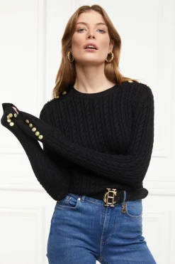 Holland Cooper Knitwear-Seattle Cable Crew Knit Black