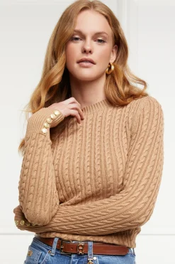 Holland Cooper Knitwear|Wardrobe Staples-Seattle Cable Crew Knit Dark Camel