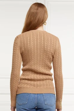 Holland Cooper Knitwear|Wardrobe Staples-Seattle Cable Crew Knit Dark Camel