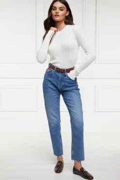 Holland Cooper Knitwear|Wardrobe Staples-Seattle Cable Crew Knit White