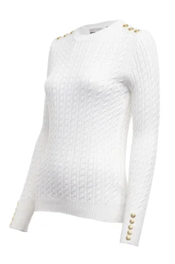 Holland Cooper Knitwear|Wardrobe Staples-Seattle Cable Crew Knit White