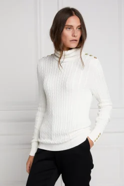 Holland Cooper Knitwear|Wardrobe Staples-Seattle Roll Neck Cable Knit Winter White