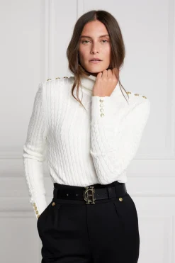 Holland Cooper Knitwear|Wardrobe Staples-Seattle Roll Neck Cable Knit Winter White