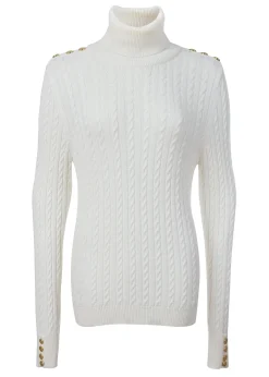 Holland Cooper Knitwear|Wardrobe Staples-Seattle Roll Neck Cable Knit Winter White