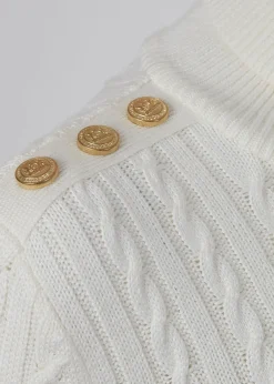 Holland Cooper Knitwear|Wardrobe Staples-Seattle Roll Neck Cable Knit Winter White