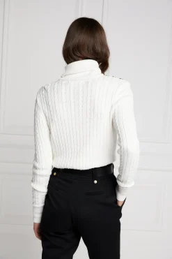 Holland Cooper Knitwear|Wardrobe Staples-Seattle Roll Neck Cable Knit Winter White