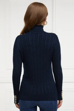 Holland Cooper Knitwear-Seattle Roll Neck Cable Knit Ink Navy