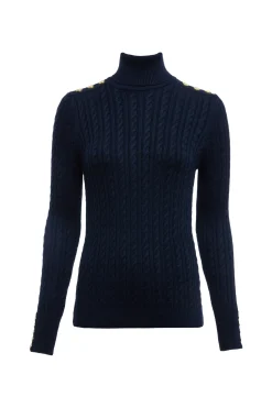 Holland Cooper Knitwear-Seattle Roll Neck Cable Knit Ink Navy
