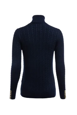Holland Cooper Knitwear-Seattle Roll Neck Cable Knit Ink Navy