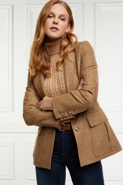 Holland Cooper Knitwear|Bump Friendly Collection-Seattle Roll Neck Cable Knit Dark Camel Marl