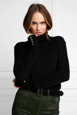 Holland Cooper Knitwear|Wardrobe Staples-Seattle Roll Neck Cable Knit Black