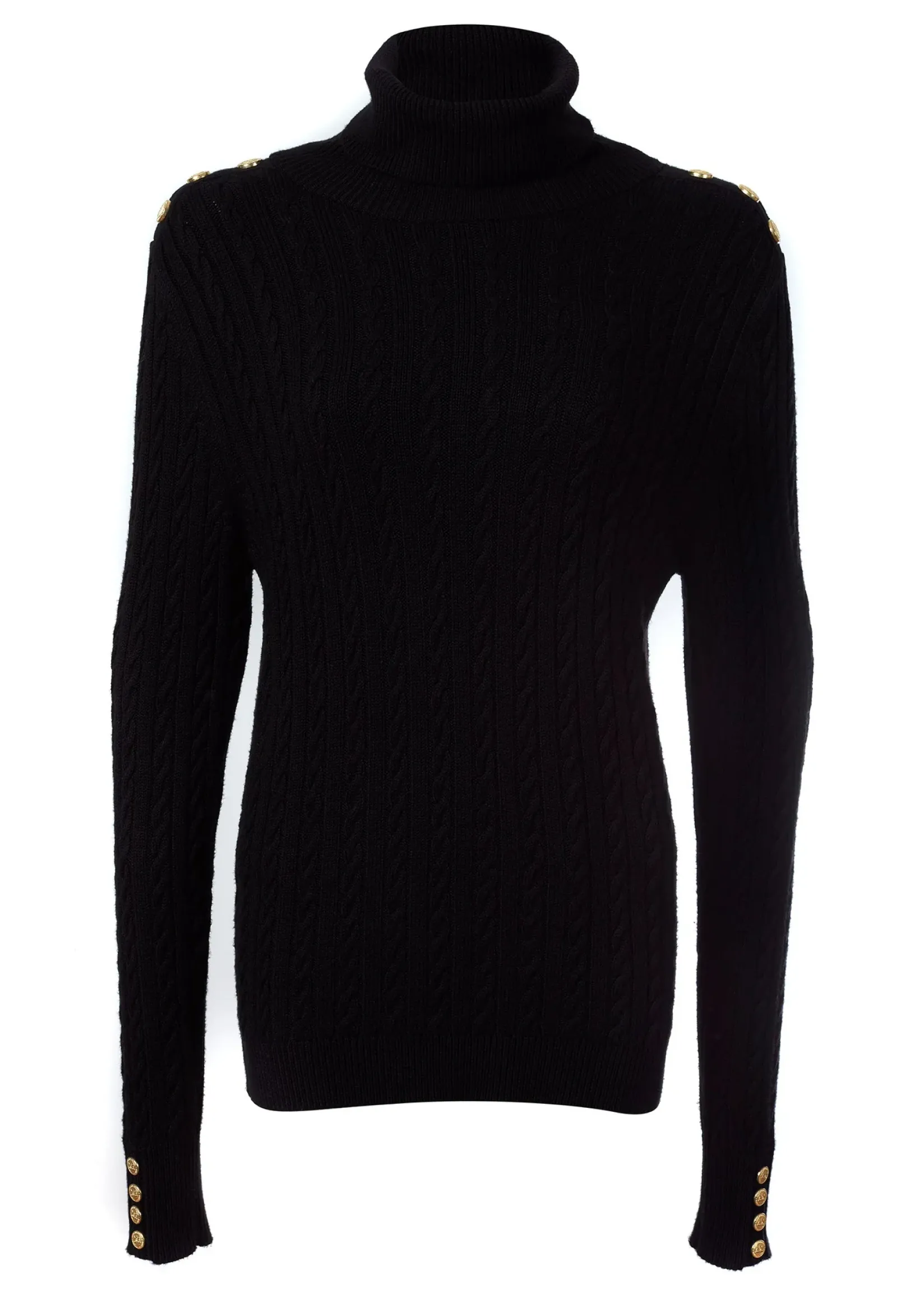 Holland Cooper Knitwear|Wardrobe Staples-Seattle Roll Neck Cable Knit Black