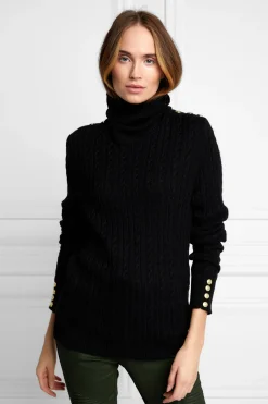 Holland Cooper Knitwear|Wardrobe Staples-Seattle Roll Neck Cable Knit Black
