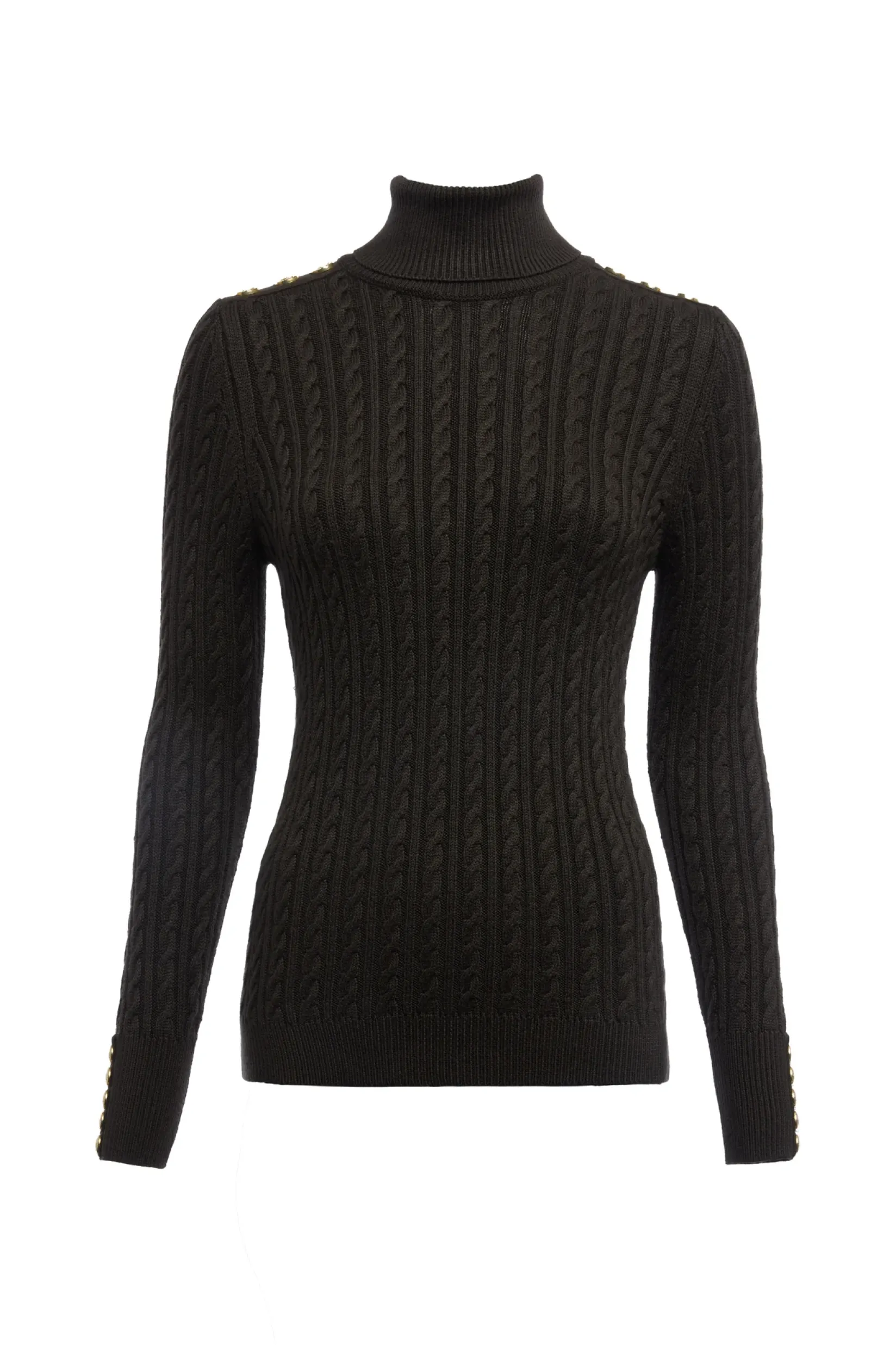 Holland Cooper Knitwear|Wardrobe Staples-Seattle Roll Neck Cable Knit Fern Green
