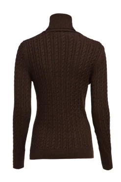 Holland Cooper Knitwear-Seattle Roll Neck Cable Knit Chocolate