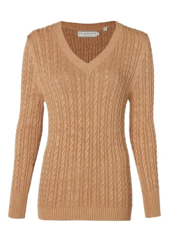 Holland Cooper Knitwear|Wardrobe Staples-Seattle V-Neck Knit Dark Camel