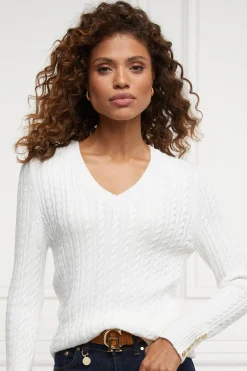 Holland Cooper Knitwear-Seattle V-Neck Knit Winter White