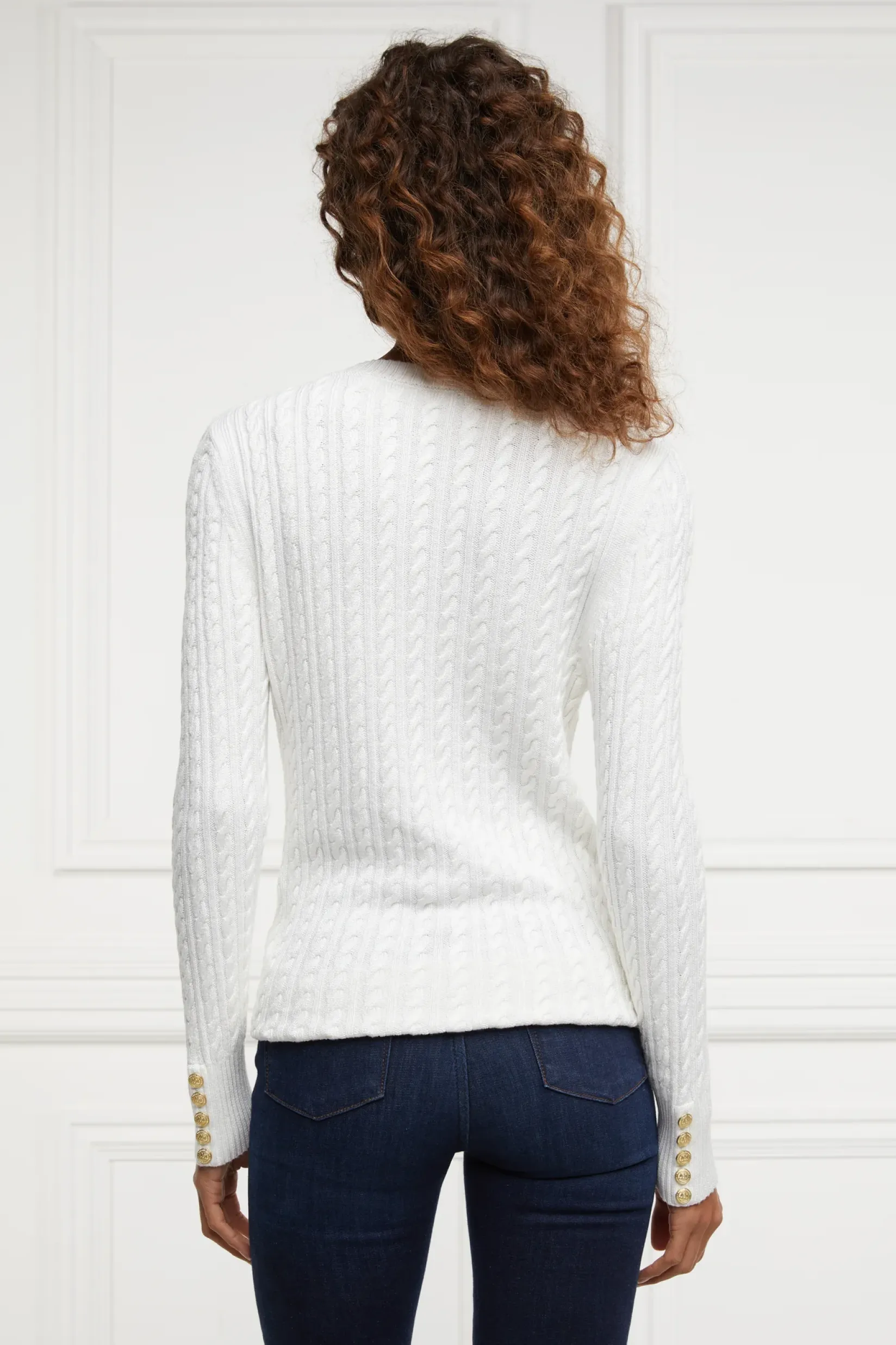 Holland Cooper Knitwear-Seattle V-Neck Knit Winter White