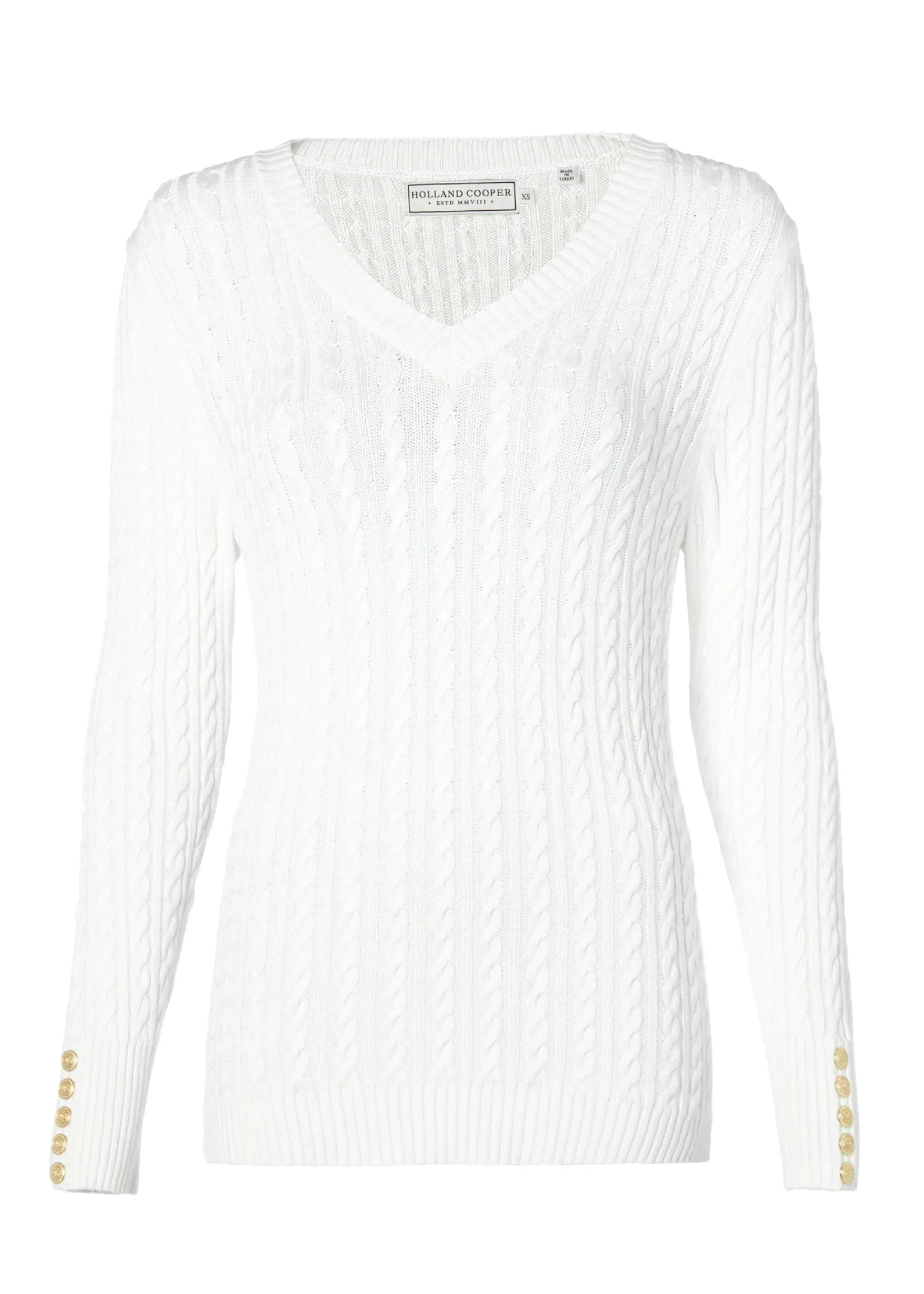 Holland Cooper Knitwear-Seattle V-Neck Knit Winter White