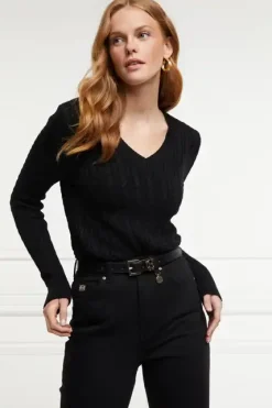 Holland Cooper Knitwear|Bump Friendly Collection-Seattle V-Neck Knit Black