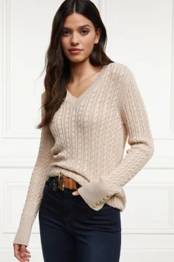 Holland Cooper Knitwear|Wardrobe Staples-Seattle V-Neck Knit Oatmeal