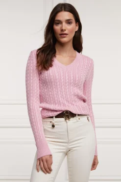 Holland Cooper Knitwear-Seattle V-Neck Knit Blush