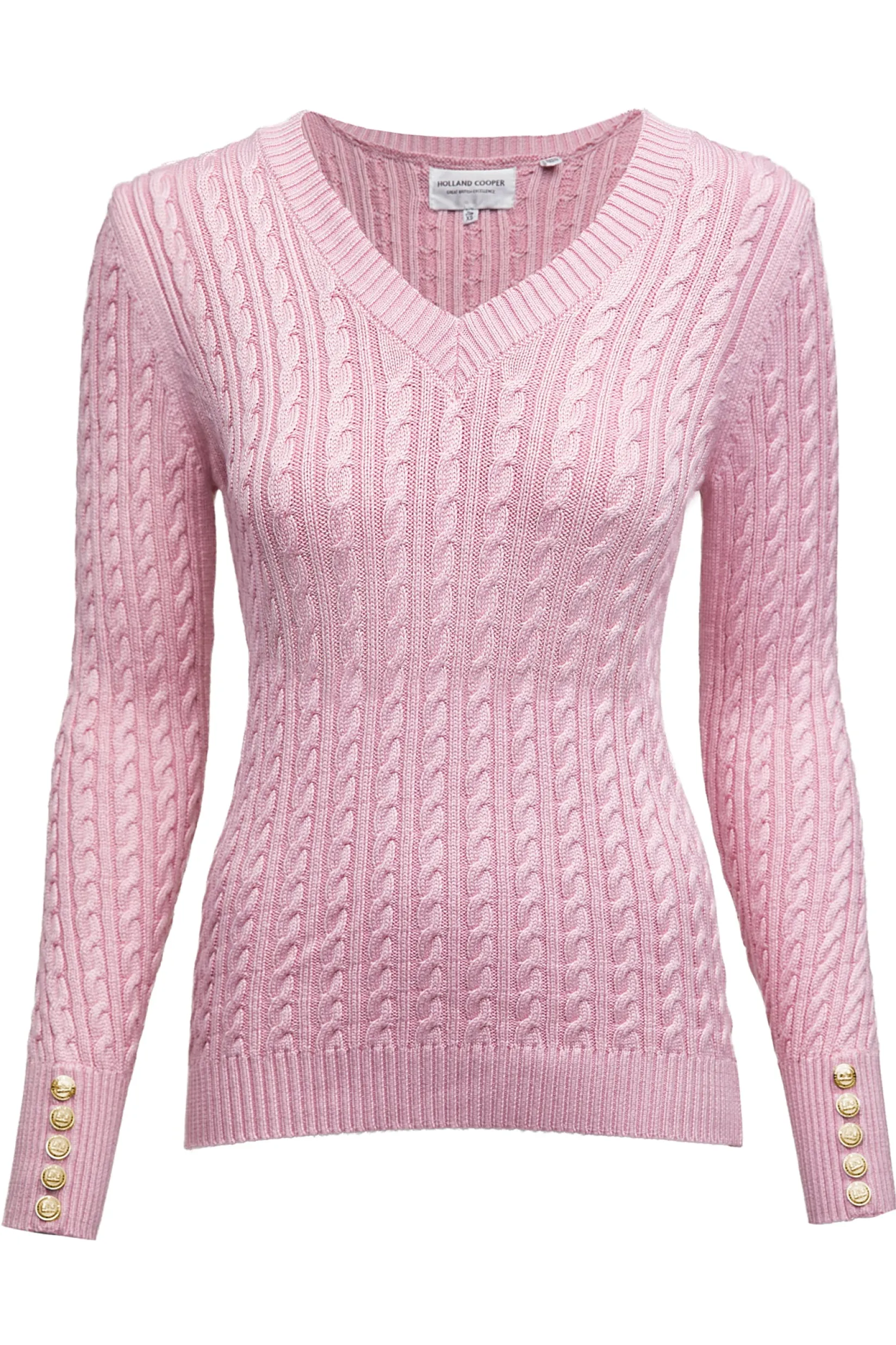 Holland Cooper Knitwear-Seattle V-Neck Knit Blush