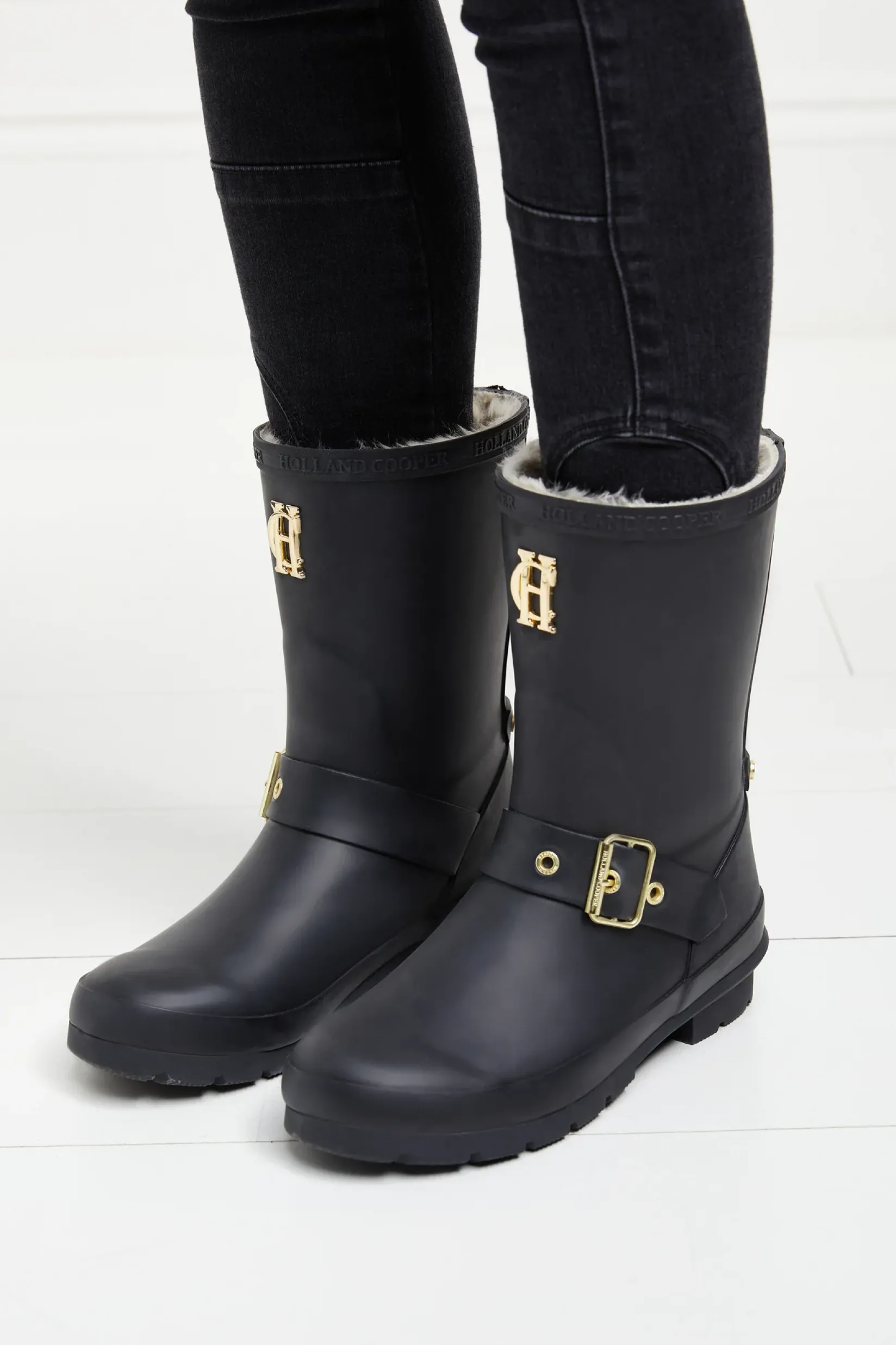 Holland Cooper Wellington Boots|Footwear-Sherpa Lined Chelsea Wellington Matte Black