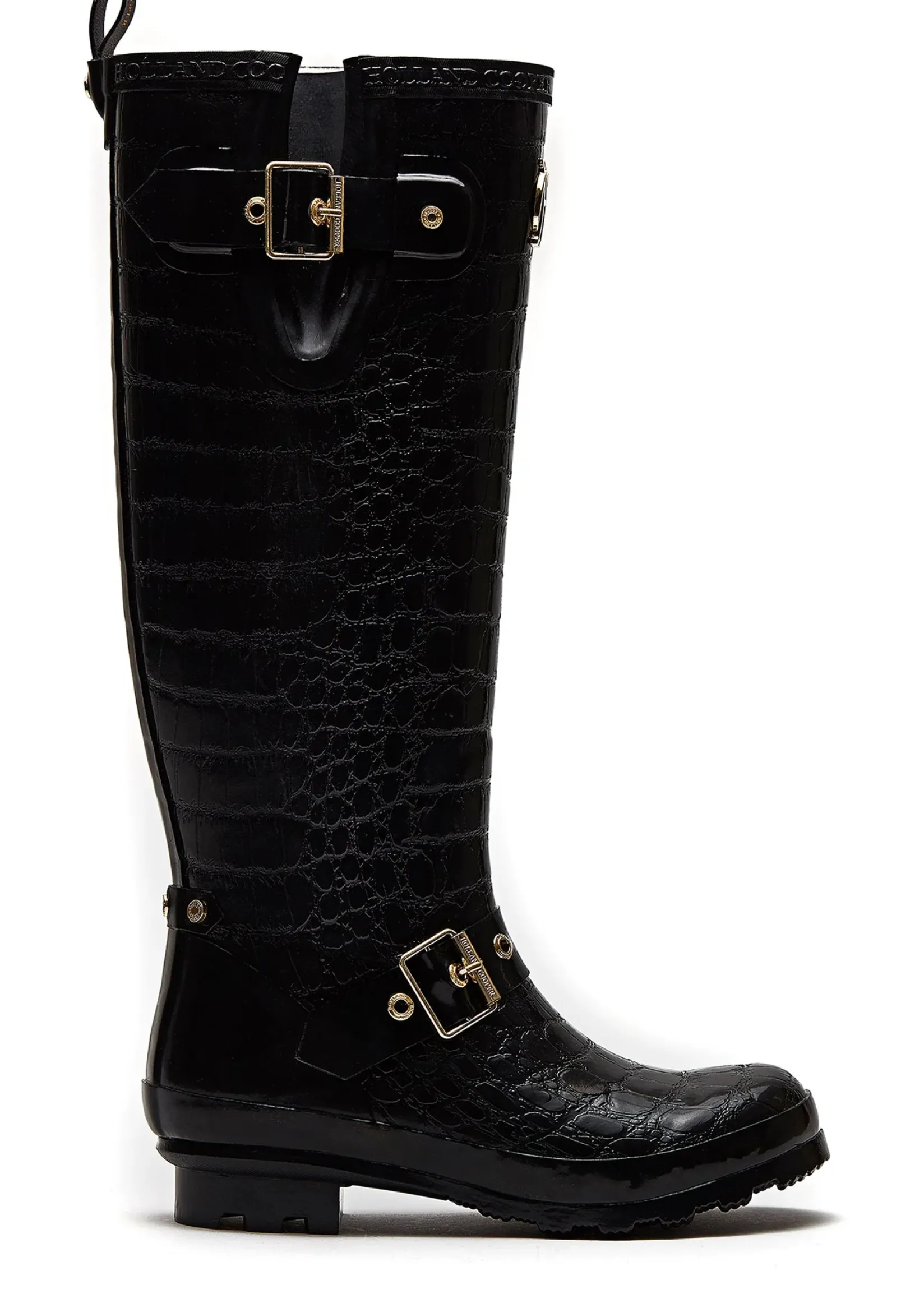 Holland Cooper Wellington Boots|Footwear-Sherpa Lined Regency Wellington Black Croc
