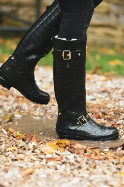 Holland Cooper Wellington Boots|Footwear-Sherpa Lined Regency Wellington Black Croc