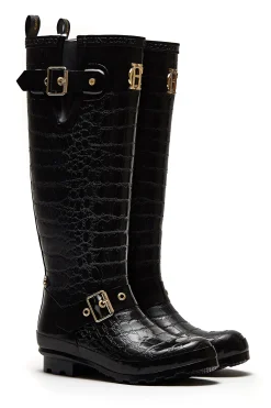 Holland Cooper Wellington Boots|Footwear-Sherpa Lined Regency Wellington Black Croc