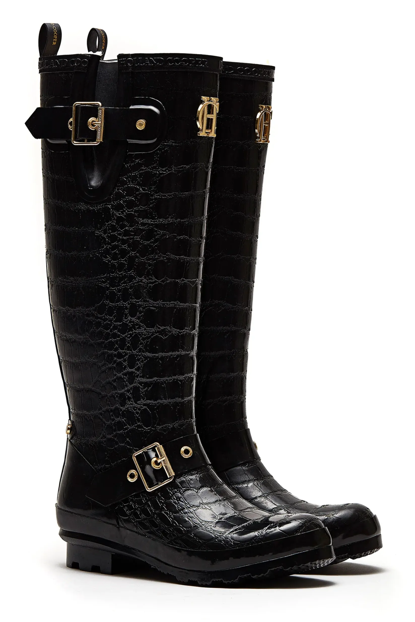 Holland Cooper Wellington Boots|Footwear-Sherpa Lined Regency Wellington Black Croc