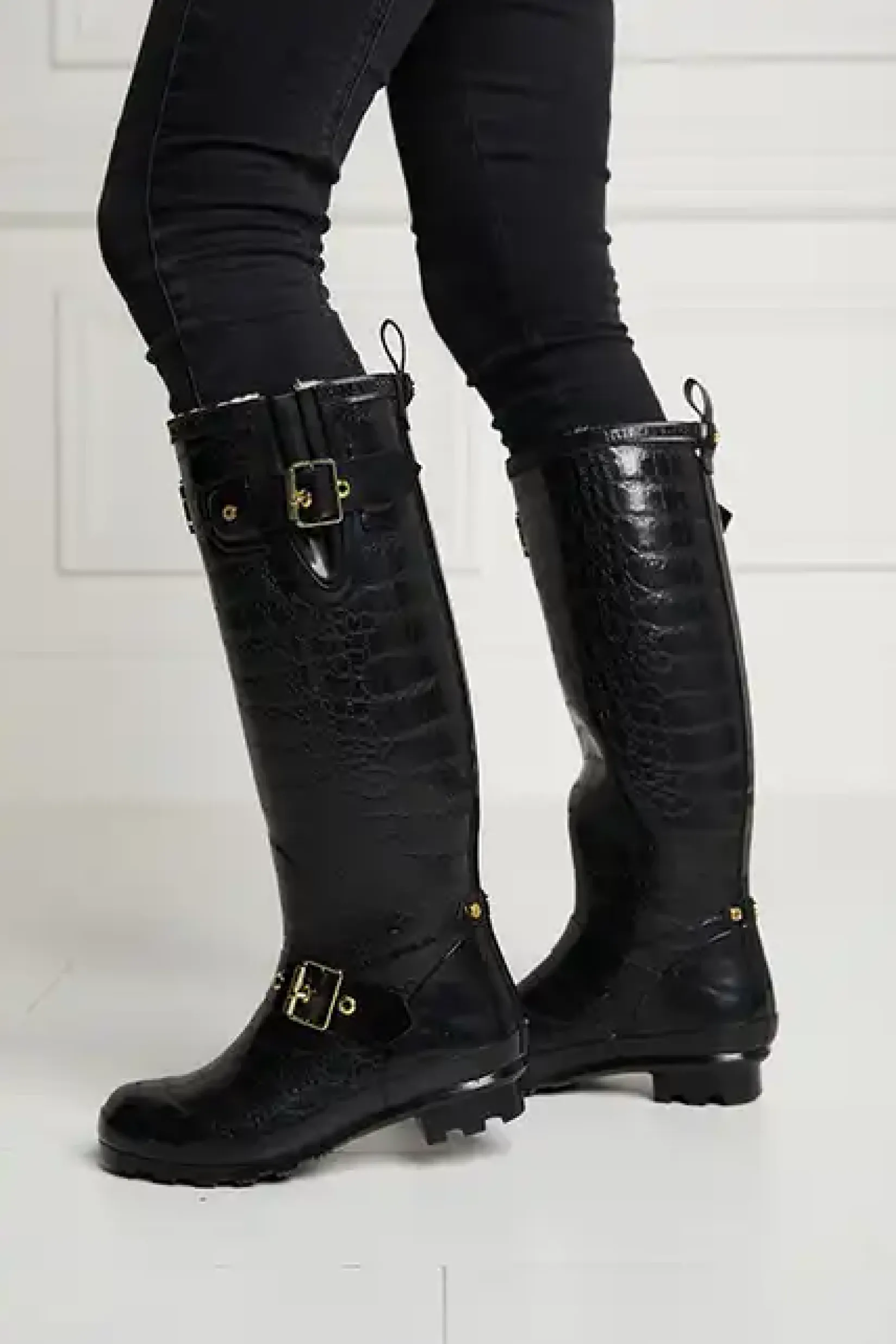 Holland Cooper Wellington Boots|Footwear-Sherpa Lined Regency Wellington Black Croc