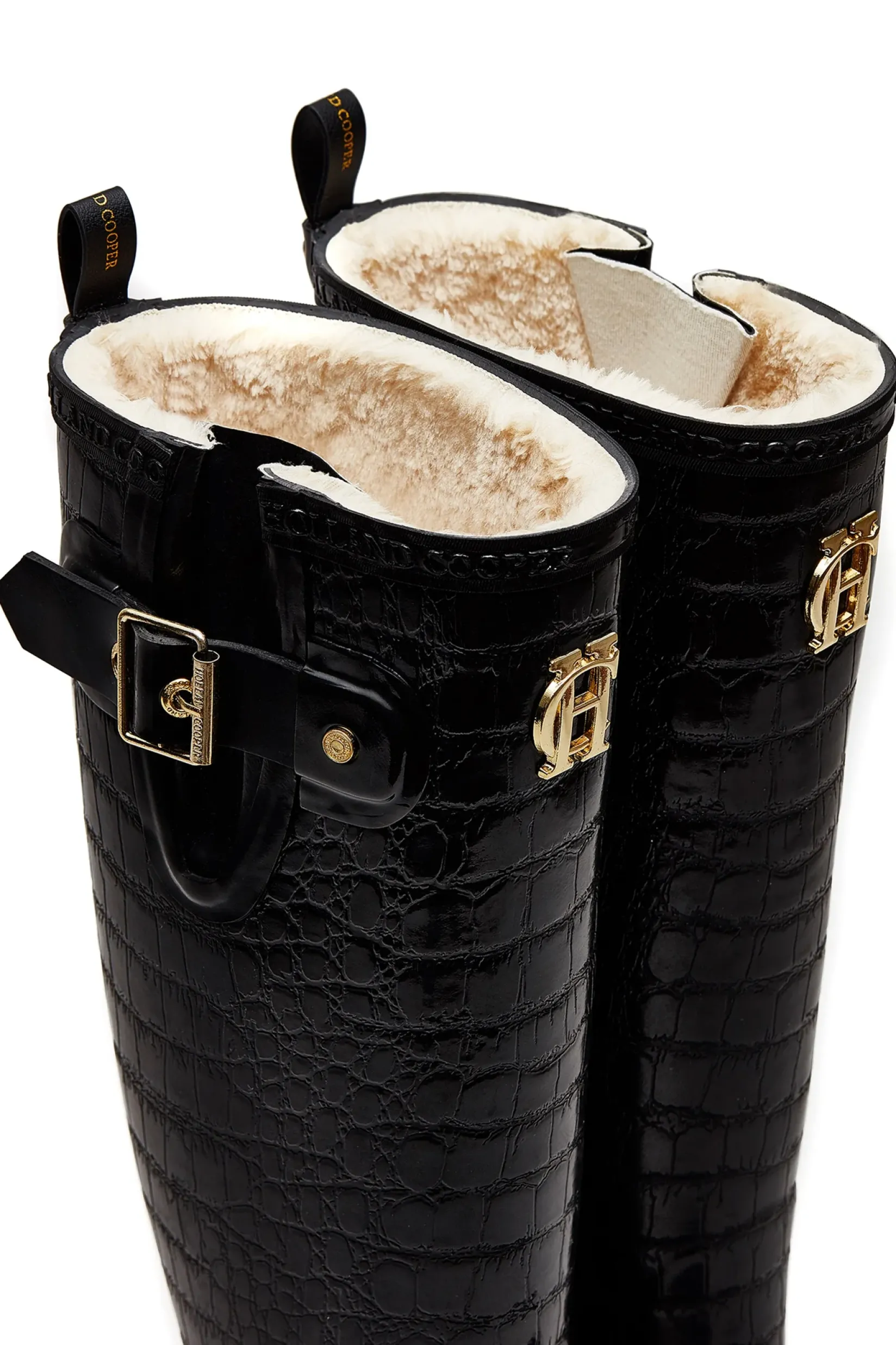 Holland Cooper Wellington Boots|Footwear-Sherpa Lined Regency Wellington Black Croc