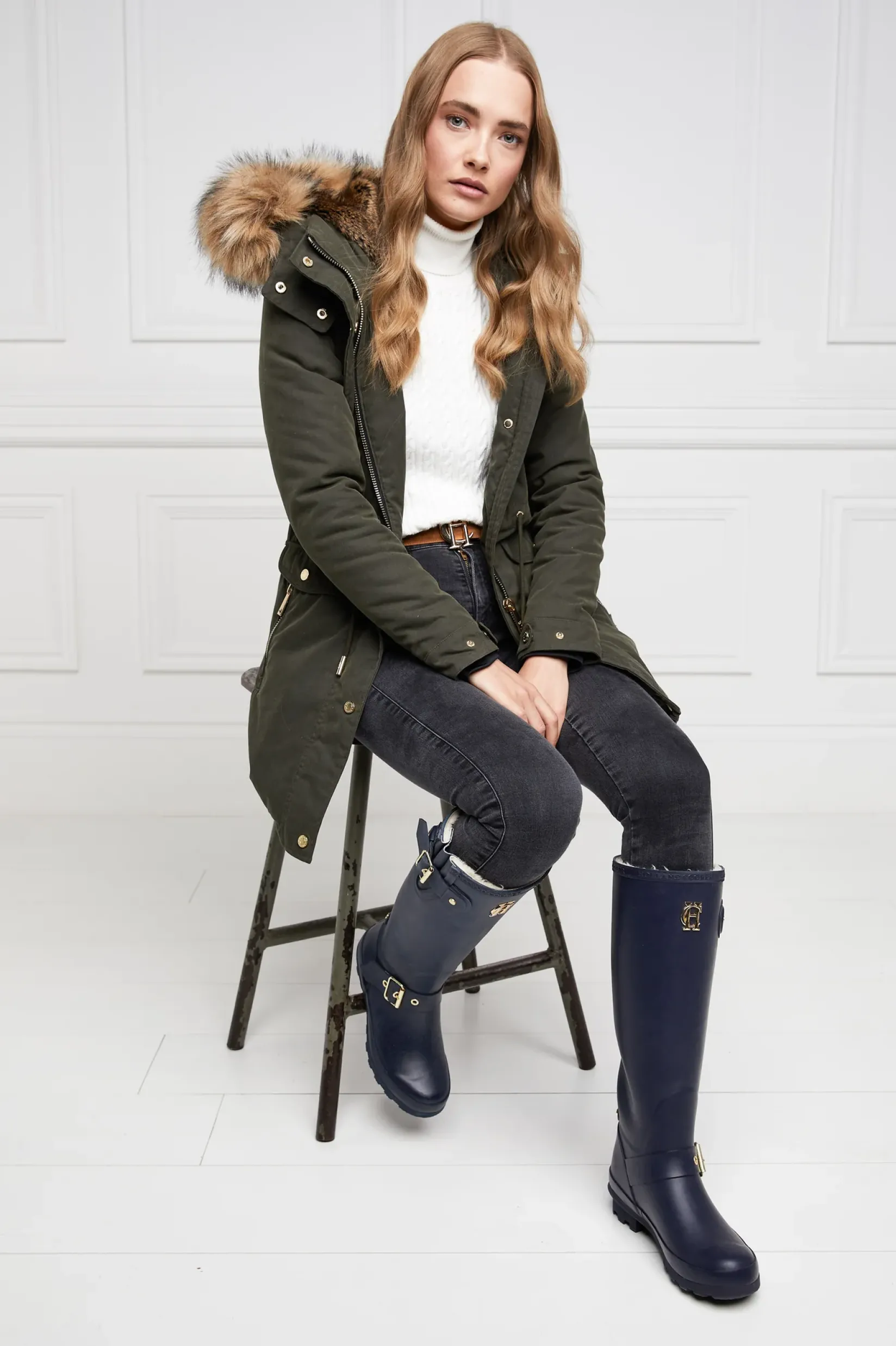 Holland Cooper At The Stables|Wellington Boots-Sherpa Lined Regency Wellington Matte Navy