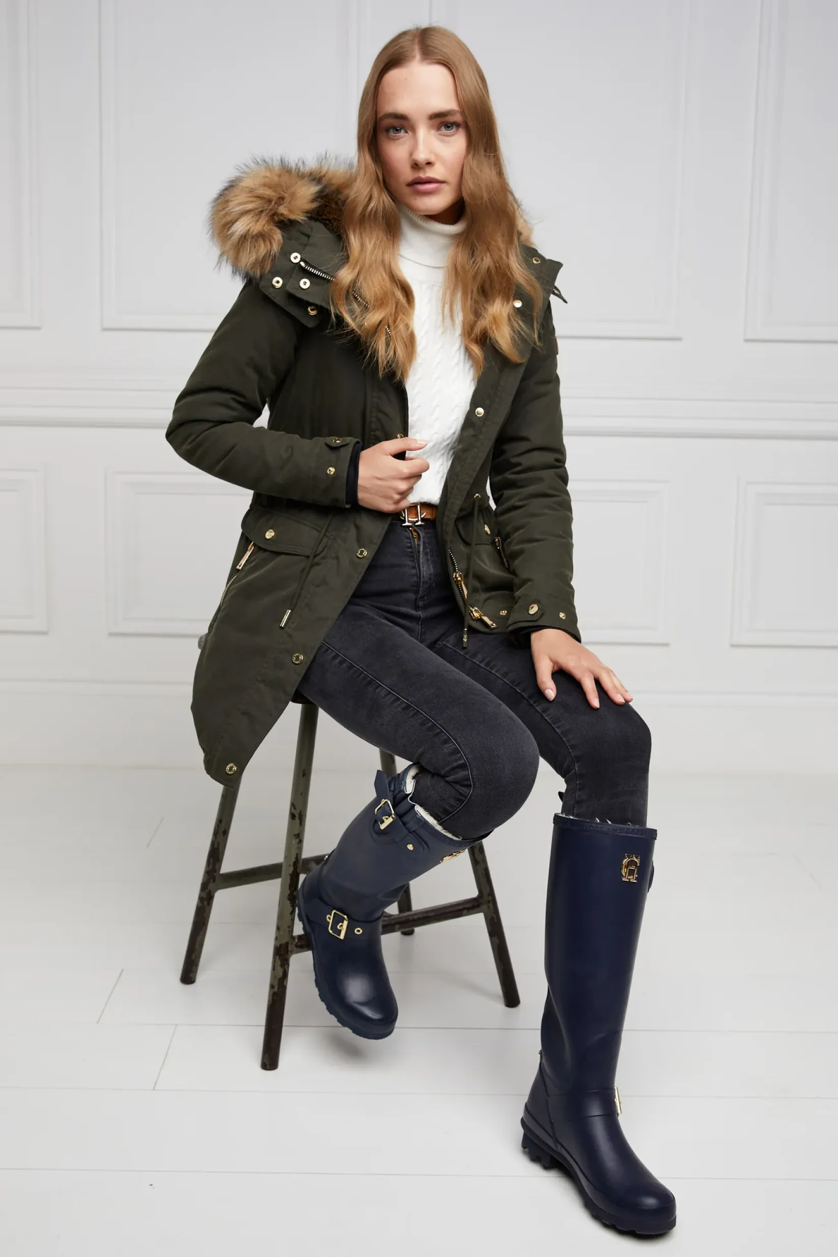 Holland Cooper At The Stables|Wellington Boots-Sherpa Lined Regency Wellington Matte Navy