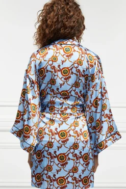 Holland Cooper Sleepwear-Silk Dressing Gown Sky Blue