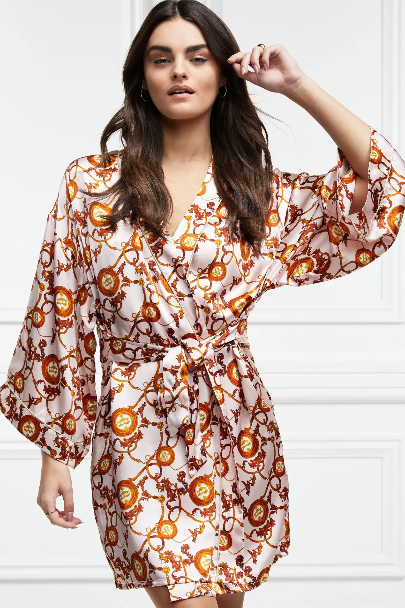 Holland Cooper Sleepwear-Silk Dressing Gown Blush